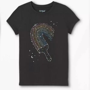Cat & Jack Black Short Sleeve Shirt With Rainbow Paintbrush On Front
